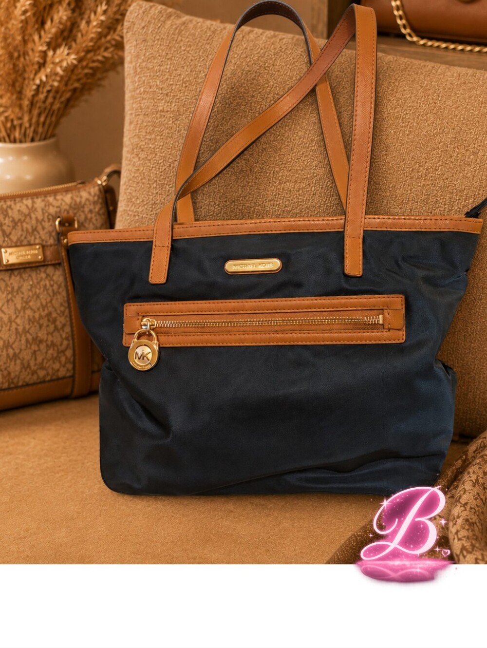 Michael Kors Blue Nylon Tote Bag EUC (See Pics For Call Outs)